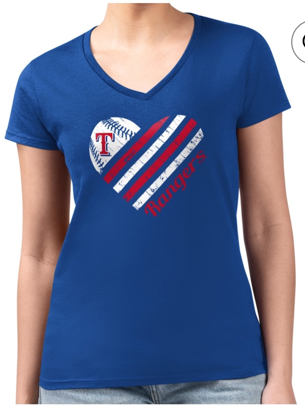 Texas Rangers G-III 4Her Blue Heart Baseball V-Neck Tee